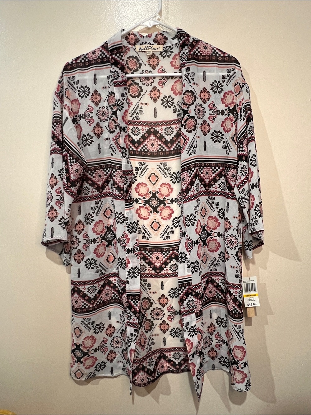 WallFlower Women’s Kimono Medium Floral Boho Open Front Cardigan NWT